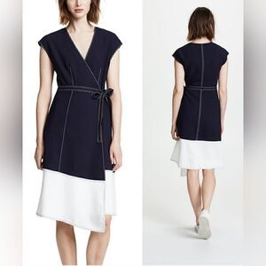 NWT JOIE Mahesa Midi Navy Blue Antique White Wrap Dress size XS